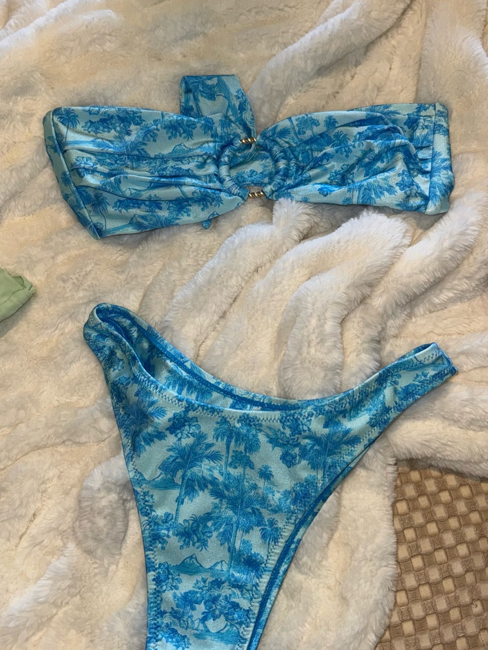 Kulani Kinis Blue Palm-Print Bandeau Bikini